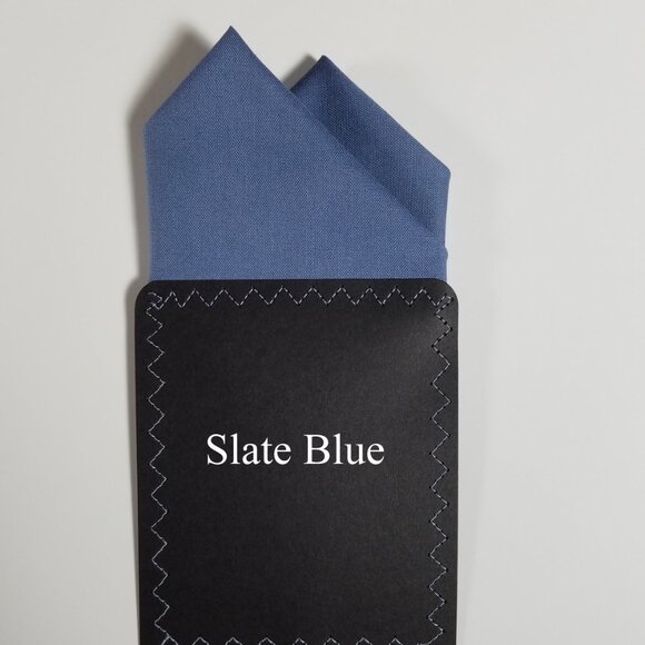 New - Slate Blue Cotton Pre-Folded Pocket Square Handkerchief Insert - Picture 3 of 6